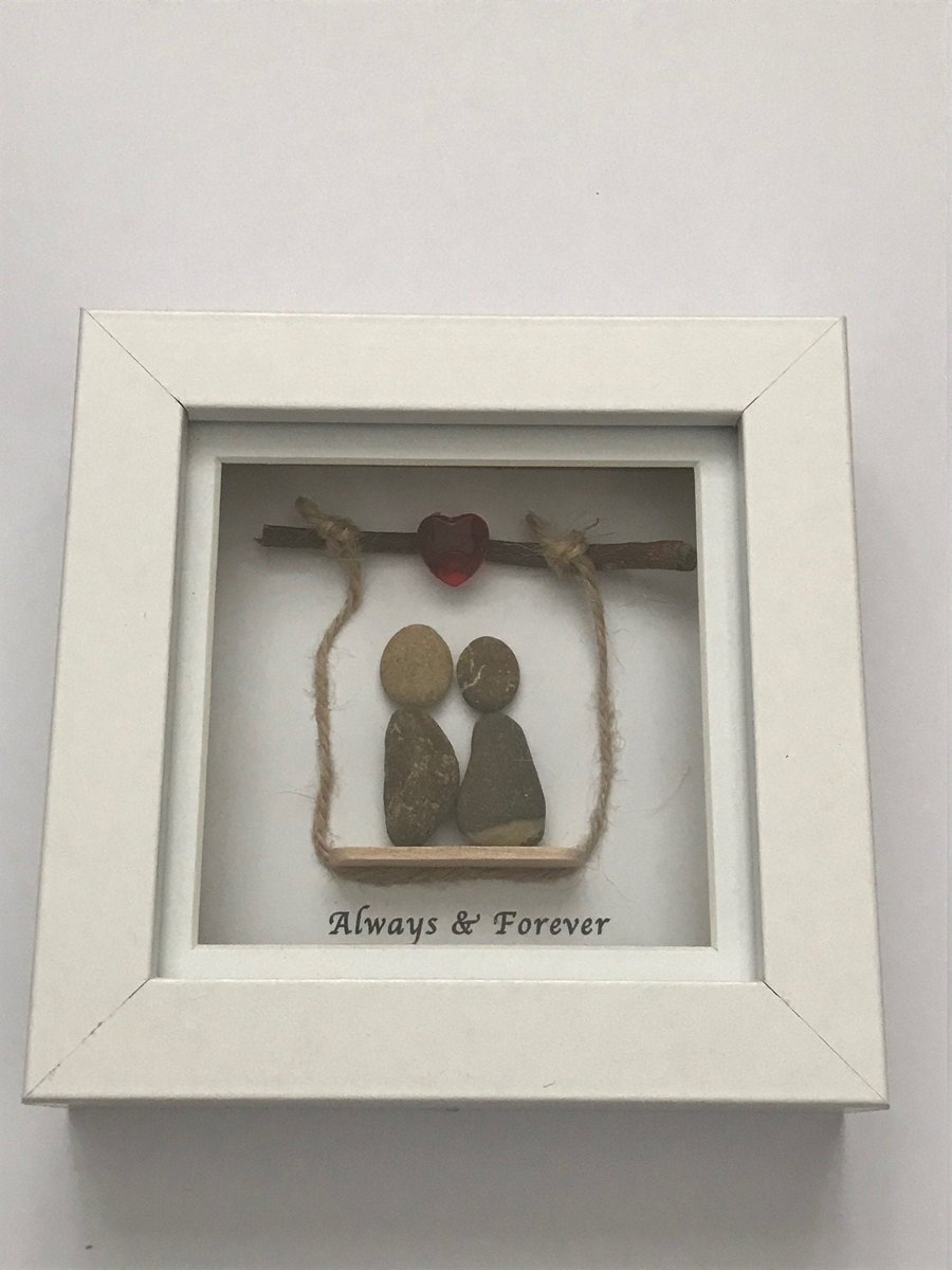 Pebble Artwork Frame, Love Box Frame, Valentine's Box Frame, Pebble Frame Gift, 