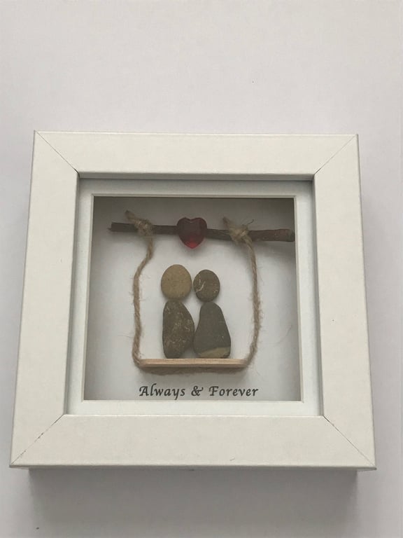 Pebble Artwork Frame, Love Box Frame, Valentine's Box Frame, Pebble Frame Gift, 
