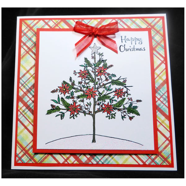 Poinsettia Tree on Tartan (X559)