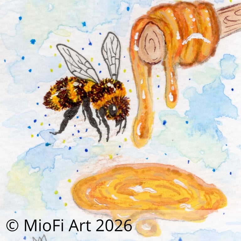 Blue Bee, Mixed-Media Square Print, Size Small (other size available)