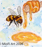 Blue Bee, Mixed-Media Square Print, Size Small (other size available)