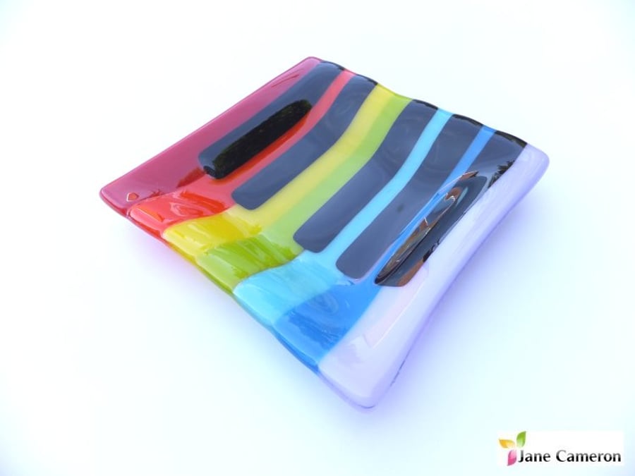 Piano Dish 15cm - Rainbow Fused Glass trinket dish - music