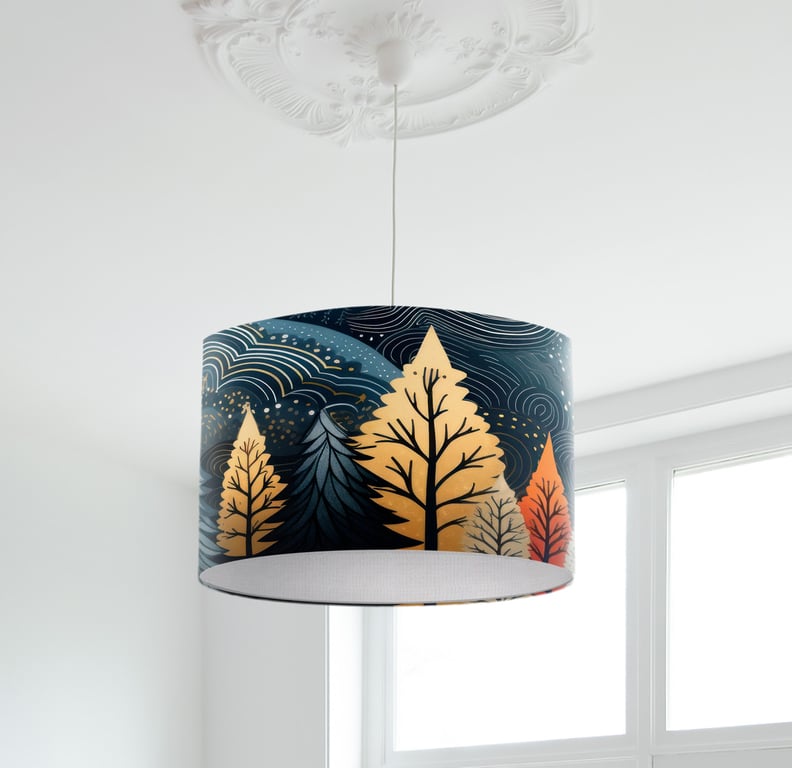 Contemporary Lampshade with Woodland Print - Woodland Illustration Lampshade