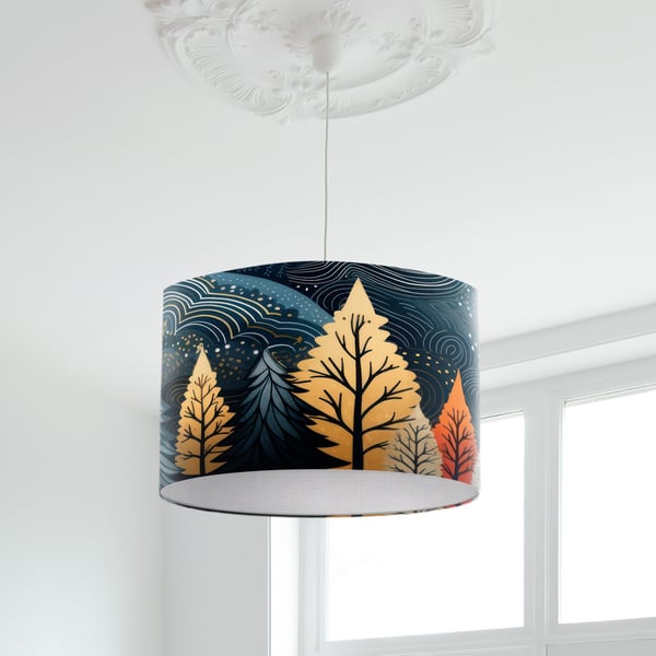 Contemporary Lampshade with Woodland Print - Woodland Illustration Lampshade