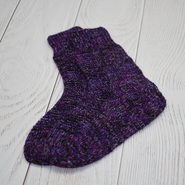 Hand Knitted socks - Purple - UK 8-10 Junior