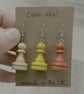 Upcycled Pawn Earrings - Set of Three: Yellow, Red and Pale Wood