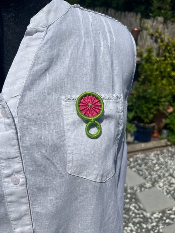 Glasses Holder Brooch - Lime Green and Pink