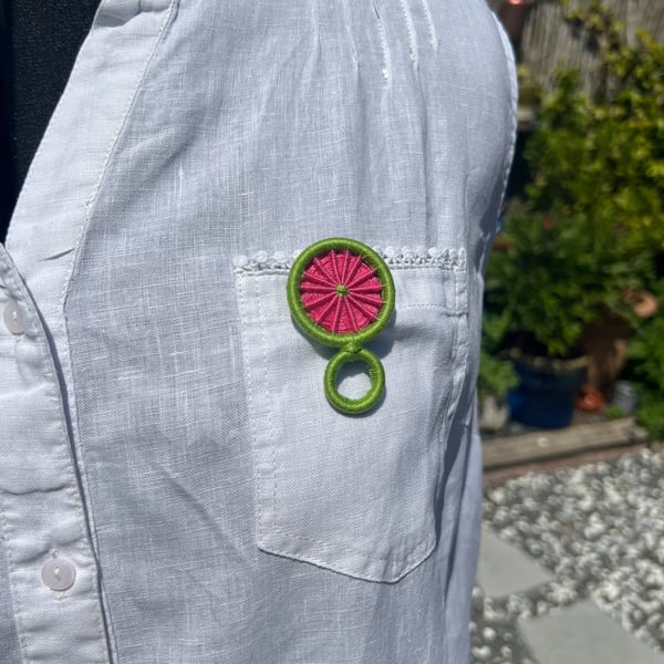 Glasses Holder Brooch - Lime Green and Pink
