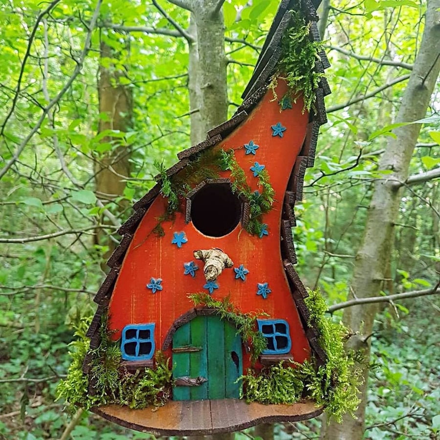 Custom built Unusual wooden crooked fairy hobbit quirky birdhouse bird box