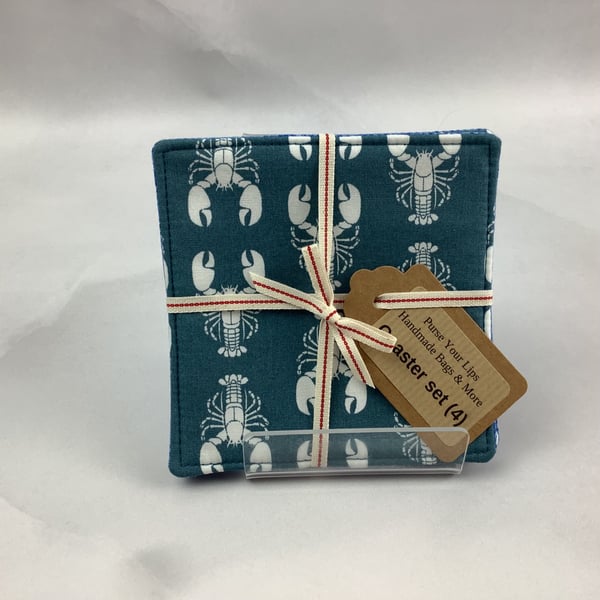 Lobsters coasters set of 4, fabric coasters, Handmade