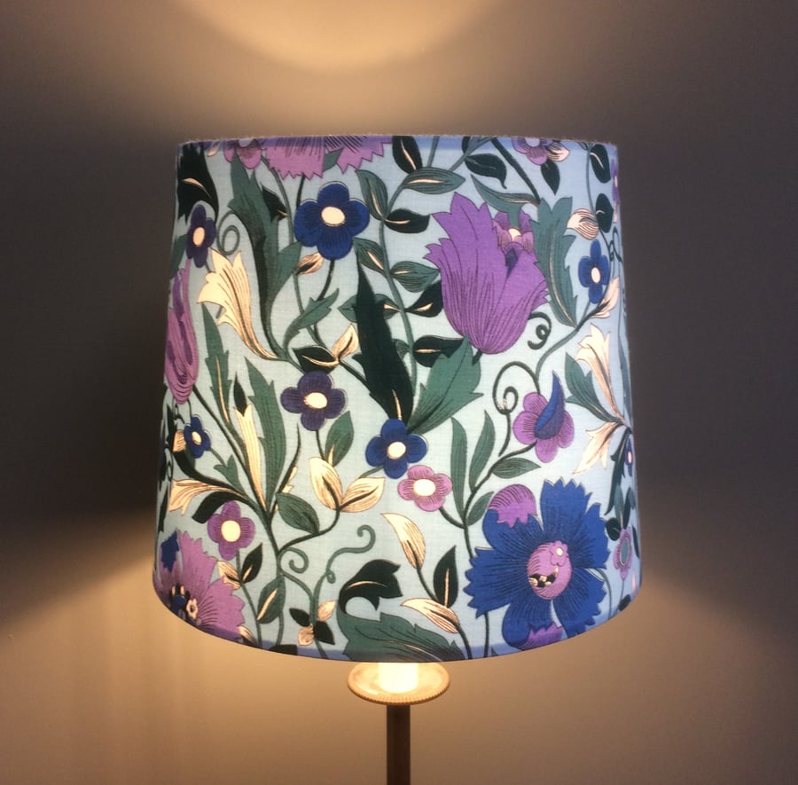 Floral blue and purple 70s Vintage Fabric Lampshade