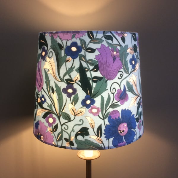 Floral blue and purple 70s Vintage Fabric Lampshade