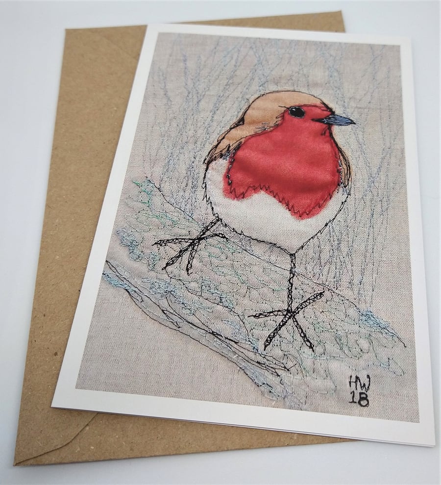 Robin Embroidered Portrait Greetings Card