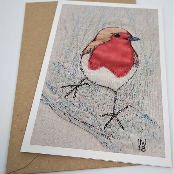 Robin Embroidered Portrait Greetings Card