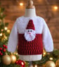 Handmade Crocheted Baby Jumper, Santa Face Knitwear, 0-3 Months Xmas Outfit - Image 1