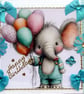 Elephant - Hand Crafted Decoupage Greeting Card - Happy Birthday - 3782