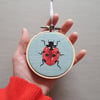 Handmade Ladybird mini hoop, applique & embroidery, hanging decoration