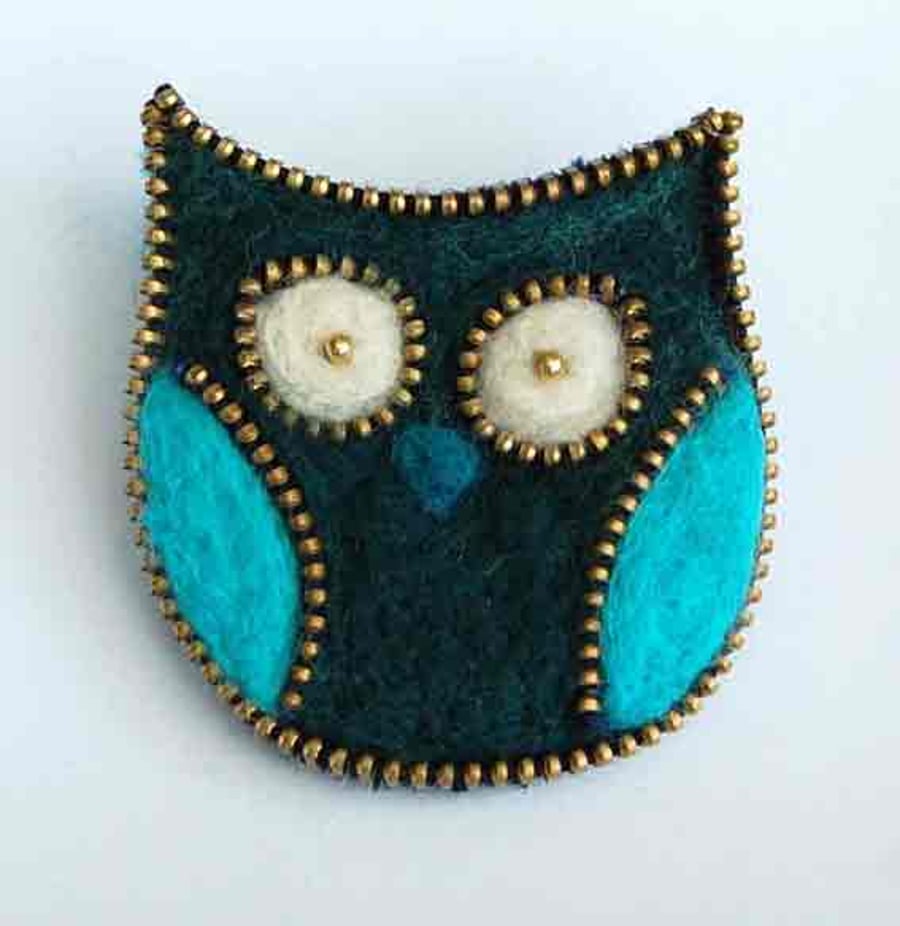 Needle Felted Owl Shaped Brooch