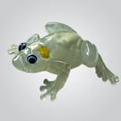 Handmade Frosted Resin Frog with Baby Frog Inside – White Floral Frog Ornament 