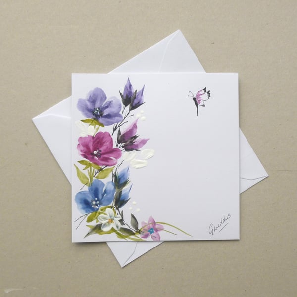 floral hand painted blank greetings card ( ref FA23 C6 )