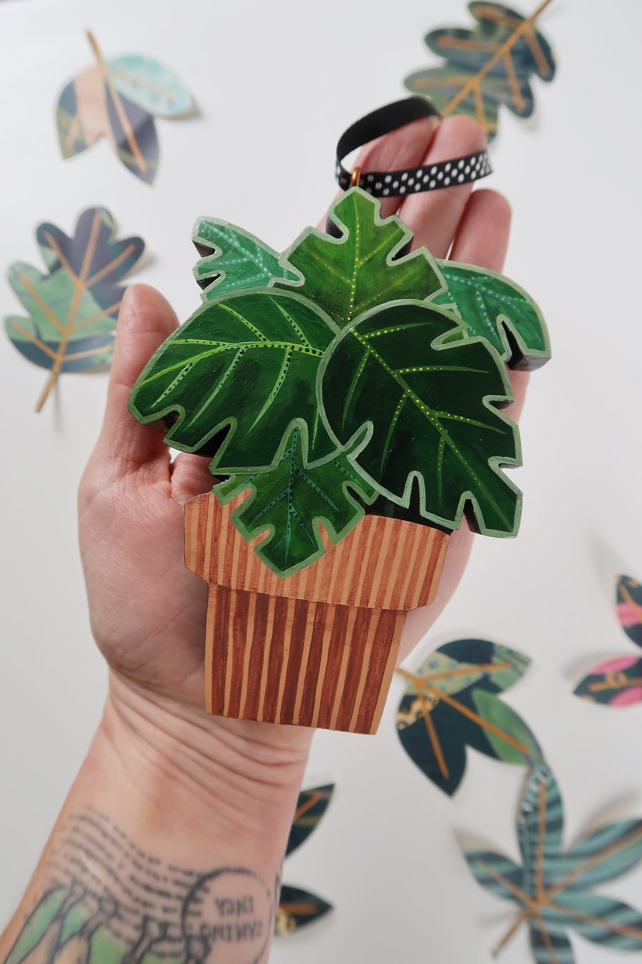 House plant Christmas tree decoration, Monstera Deliciosa