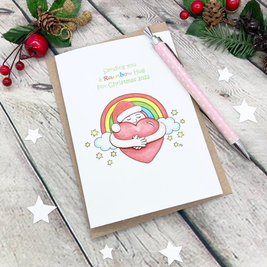 Christmas Rainbow Hug Card - Personalised Christmas Card