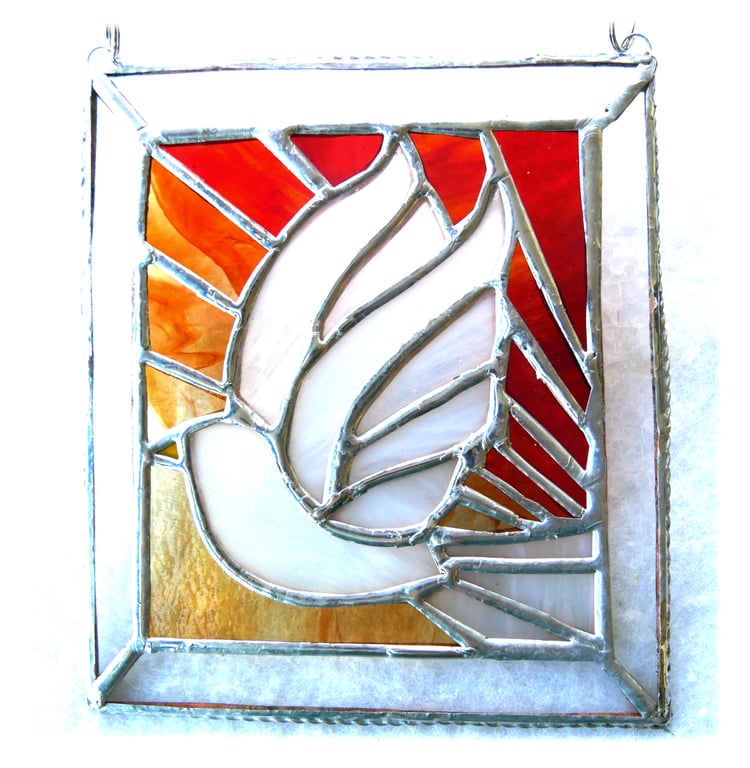 Sunset Dove Stained Glass Art Picture Suncatcher Handmade 