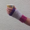 SALE...FINGERLESS mitts ,gloves.Wool blend. ' Carnival ' . Pink. Grey. Purple .