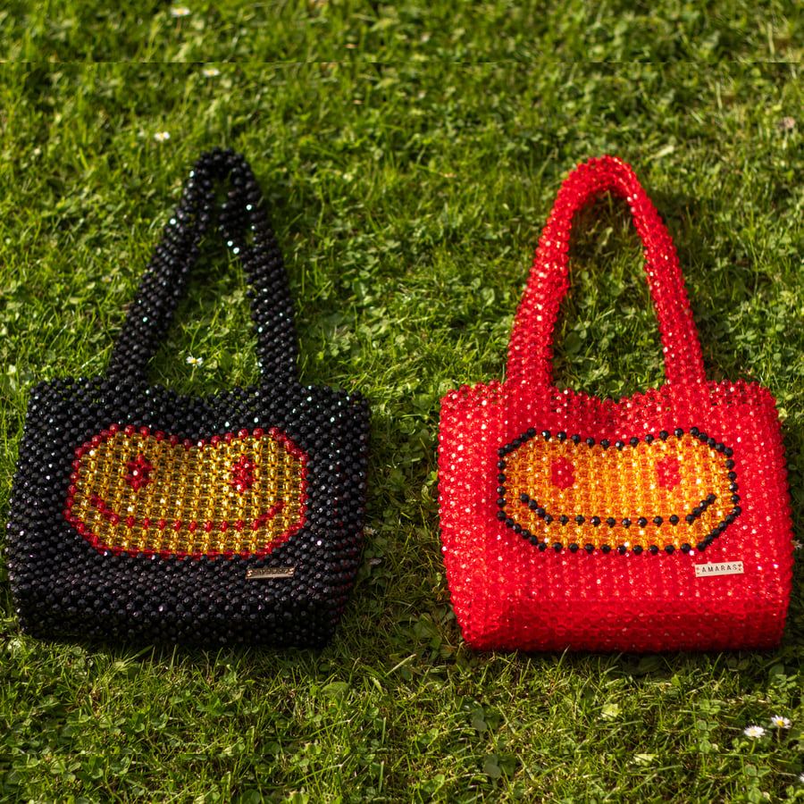 Beaded Emoji Tote Bag - Black and Red Options