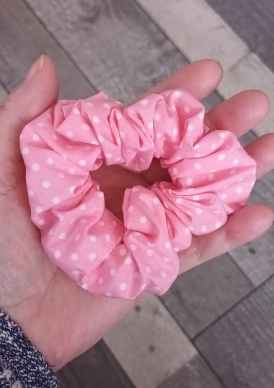 Pink And White Polka Dot Hair Scrunchie. Hair Accessories.