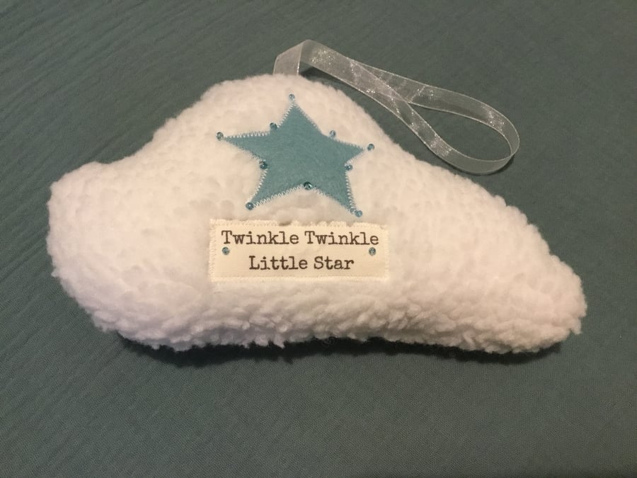 Hanging Nursery Decoration White Cloud with Star Applique