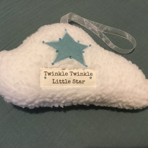 Hanging Nursery Decoration White Cloud with Star Applique