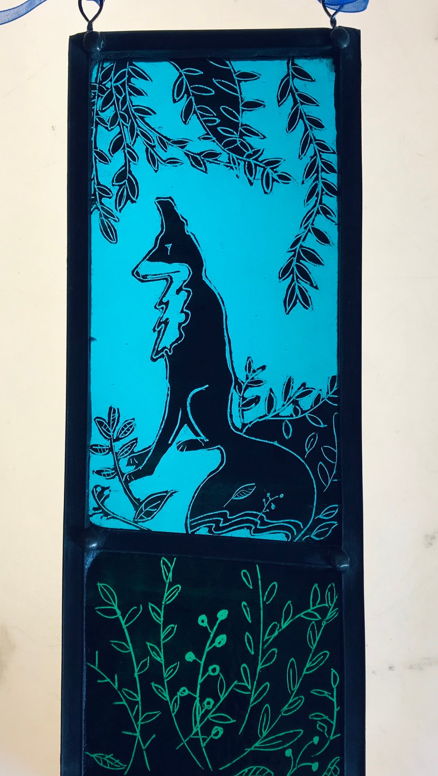 stained glass panel of a woodland fox