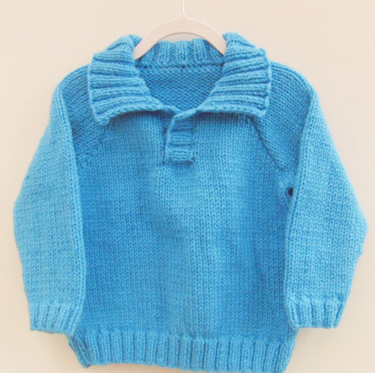 Aran Weight Hand Knitted Childs Jumper with Col... - Folksy