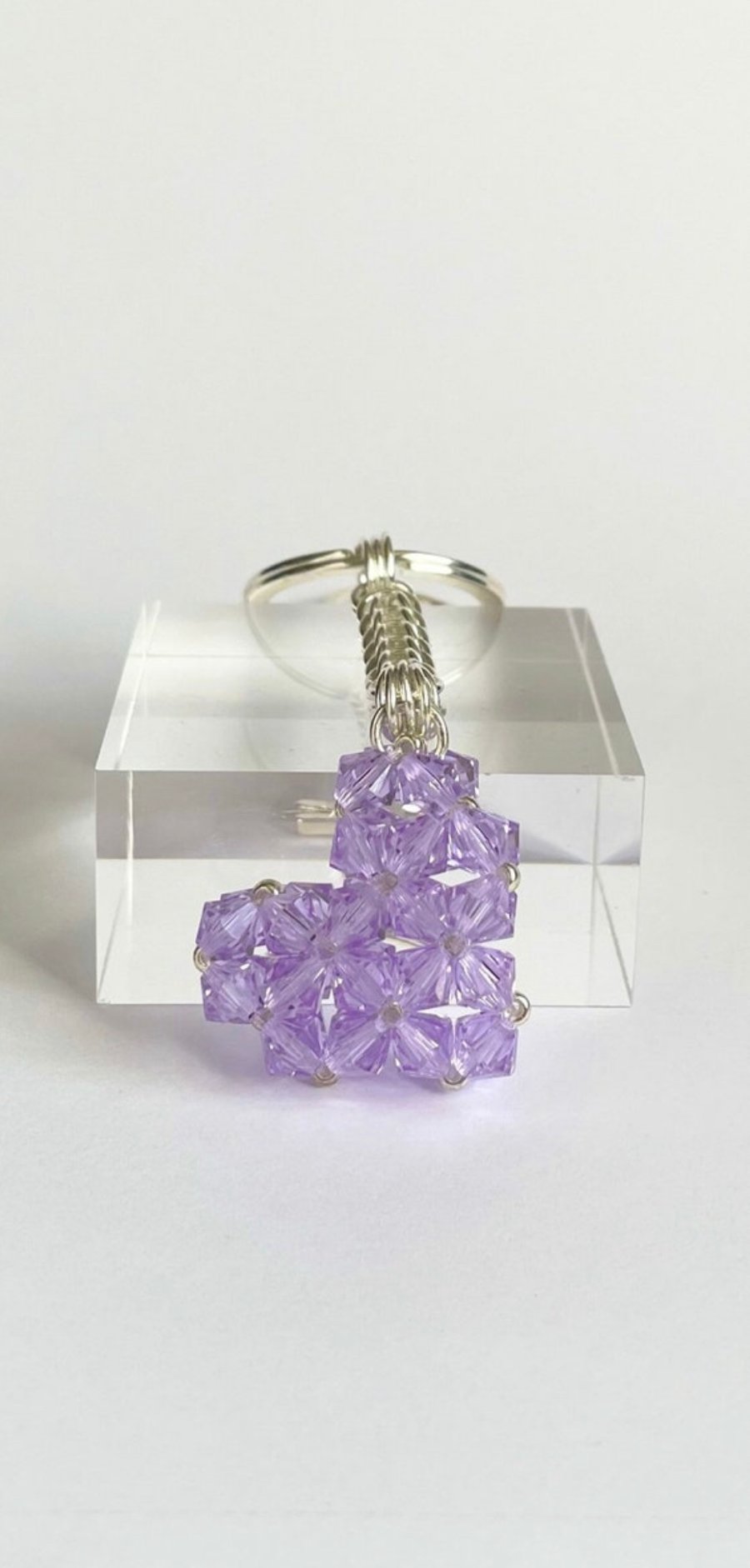 Crystal Violet Heart Handbag Charm, with a Chainmaille Chain and Keyring 