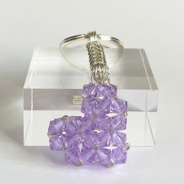 Crystal Violet Heart Handbag Charm, with a Chainmaille Chain and Keyring 