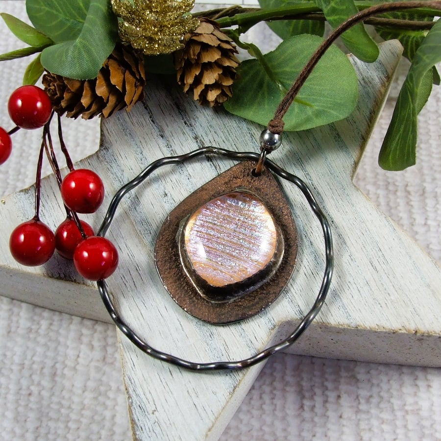 Hanging Decorations, Copper and Striped Dichroic Glass