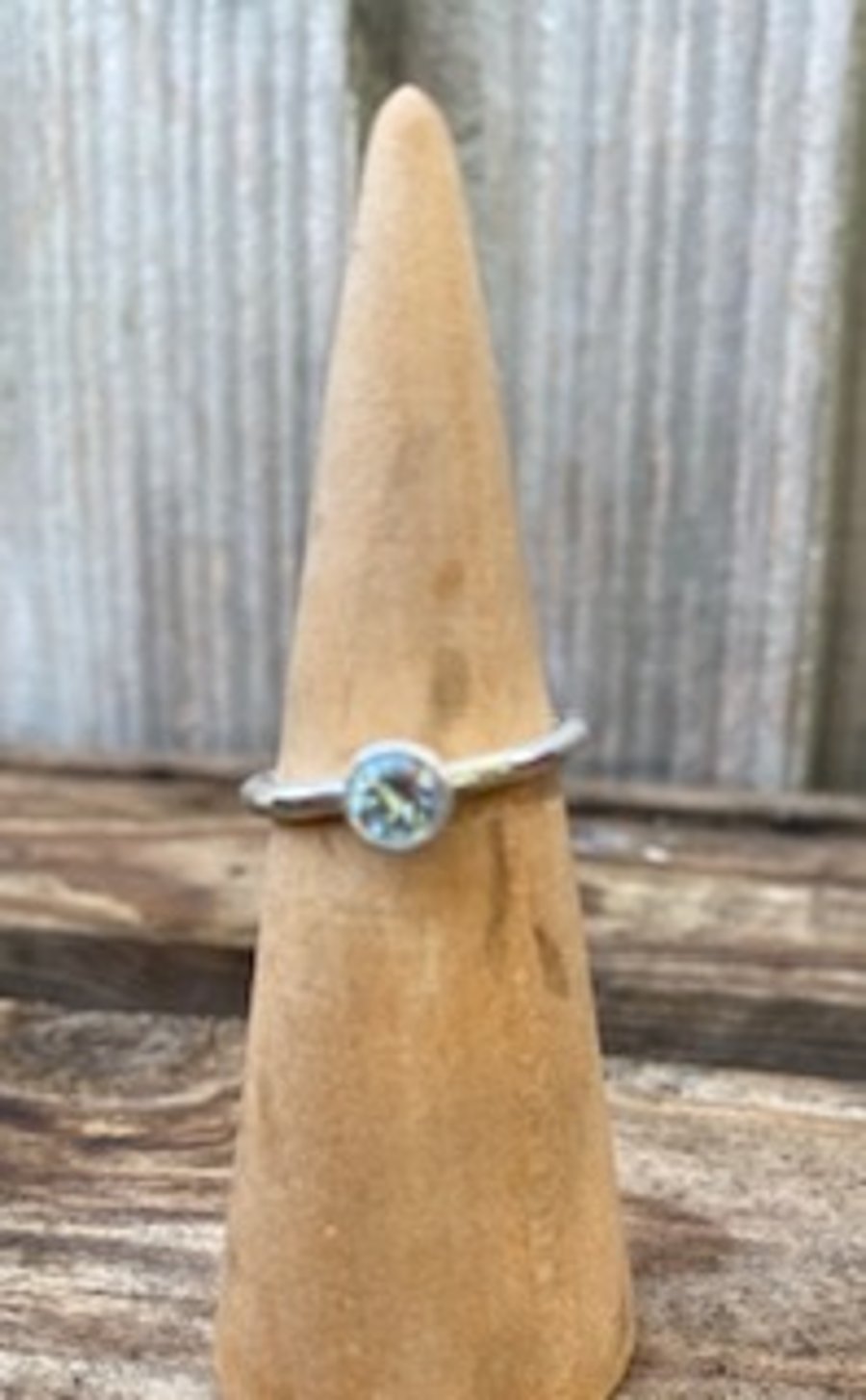 Silver blue topaz 5mm stacking gem stone ring 