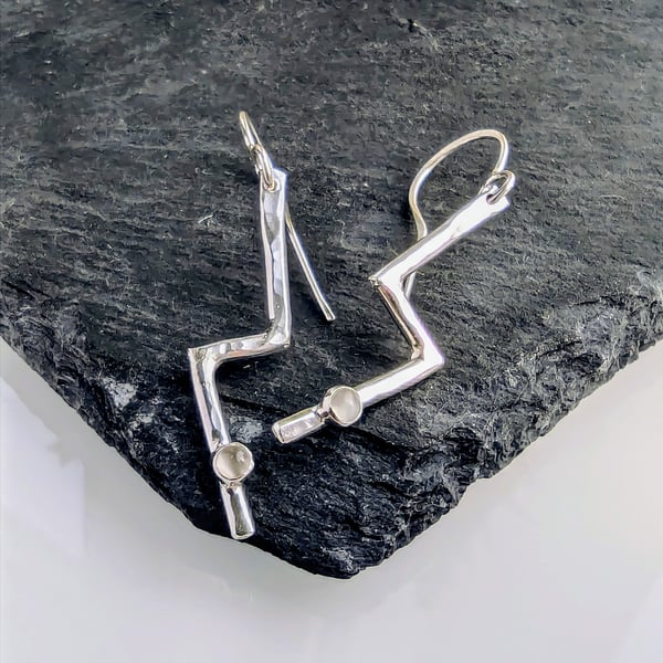 STERLING SILVER Moonstone Drop earrings, Handmade Urban Jewellery