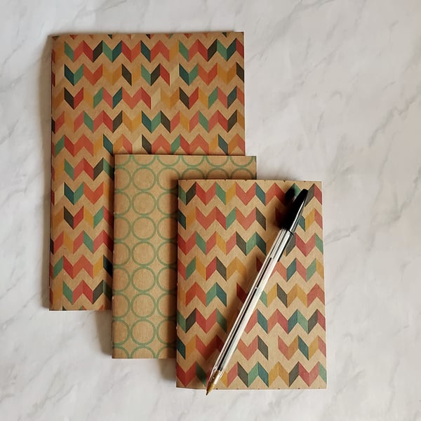 Zig-Zag Notebook Gift Set. A5 & A6 with printed kraft covers. 