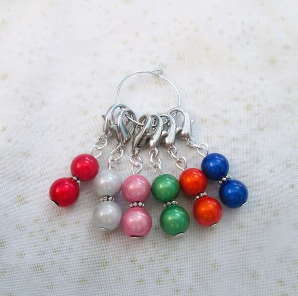 Set of 6 colourful miracle bead stitch markers or planner charms