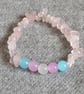 Trans Pride – Elastic Bracelet with Glass Beads and Rose Quartz Chip - Image 1