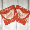 Coaster Set - Orange Folk Birds
