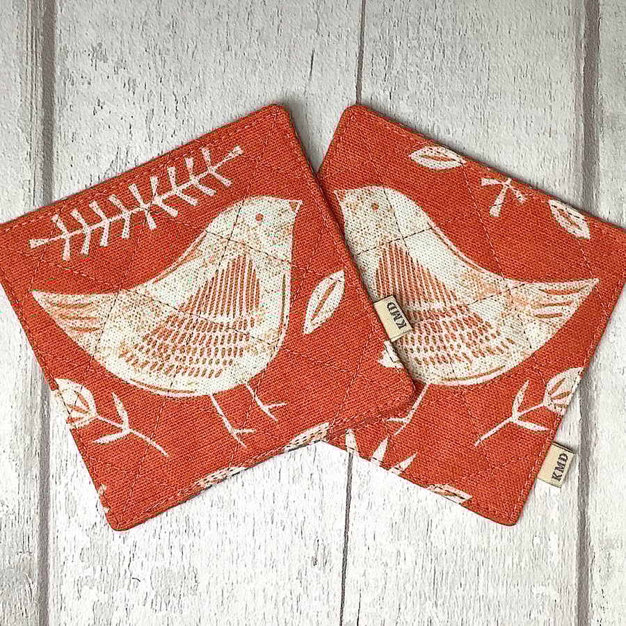 Coaster Set - Orange Folk Birds