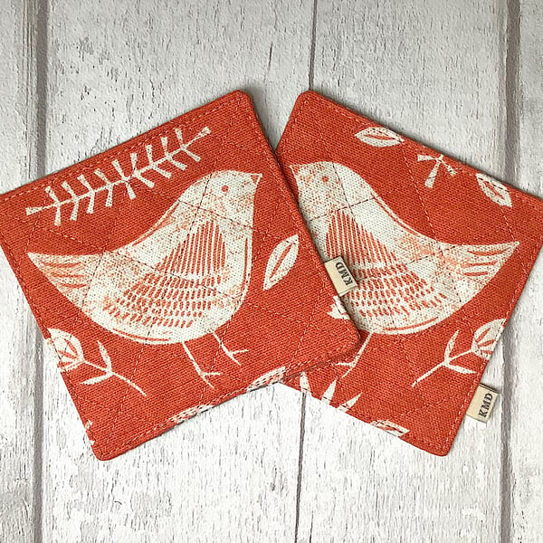 Coaster Set - Orange Folk Birds