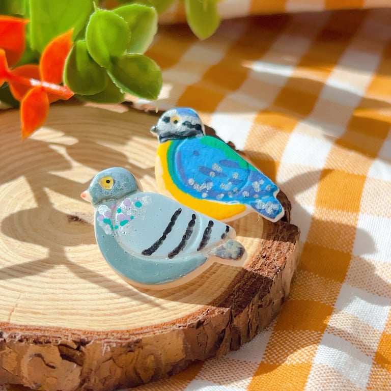 Pigeon Brooch, Polymer Clay Bird Pin, British Wildlife Gift