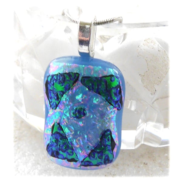Emerald Patchwork Dichroic Glass Pendant 197 silver plated chain