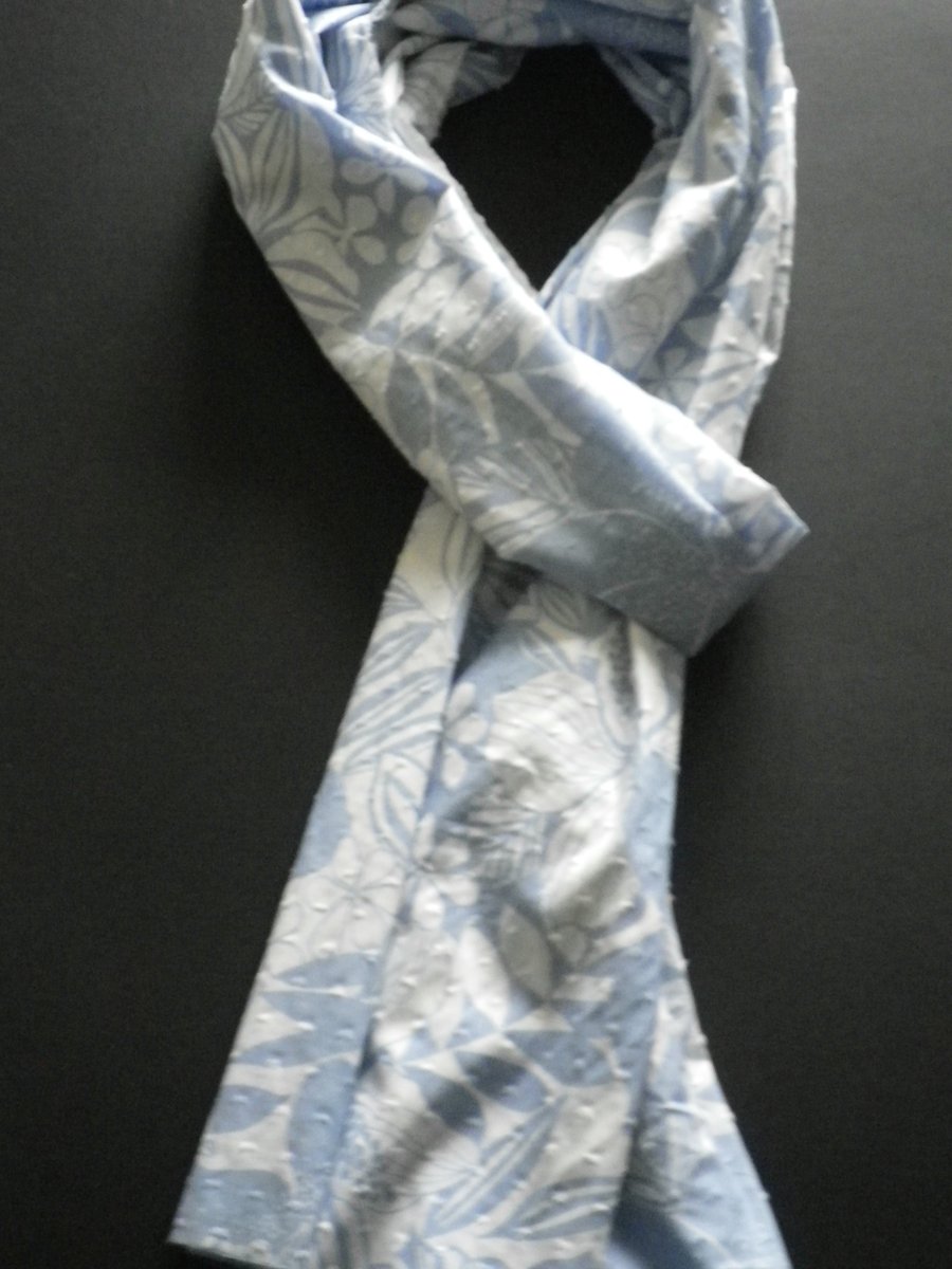 Lightweight pale blue and white cotton batiste summer scarf