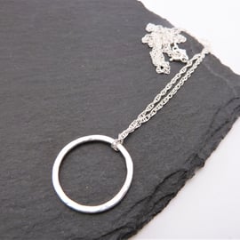 sterling silver chain necklace, hoop pendant