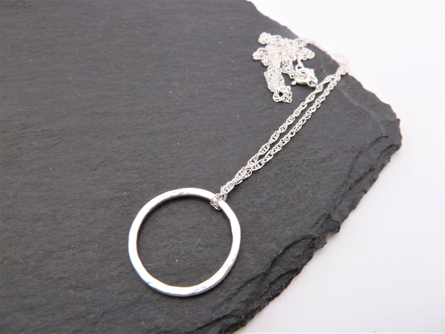 sterling silver chain necklace, hoop pendant